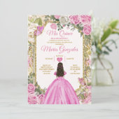 ピンク&ホワイトMis Quince 15 Anos金ゴールドクラウン 招待状 (スタンド正面)