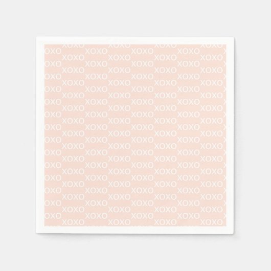 ピンク&ホワイトxoxoバレンタインのパーティー スタンダードカクテルナプキン (正面)