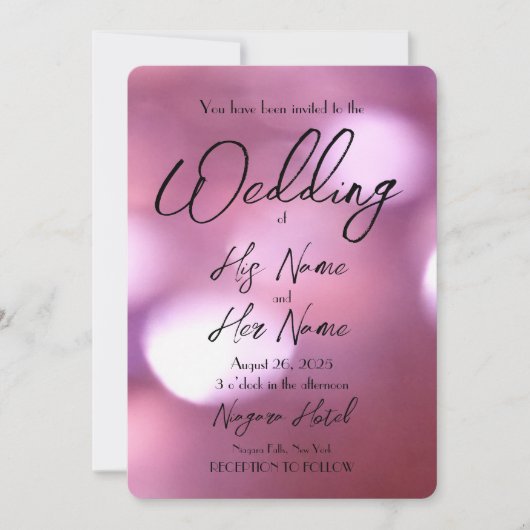 ピンク ボケ ブラー - オリジナルの結婚式を作成 招待状 (正面)