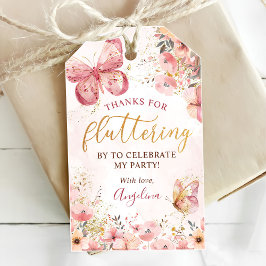 ピンク ボヘミアンフラワー バタフライ ベビーシャワー ギフトタグ