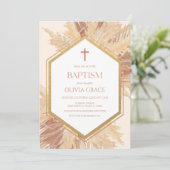 ピンク ボヘミアンフラワー フレーム 洗礼 招待状 (スタンド正面)