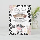 ピンク ボヘミアンフラワー ホーリーカウ 1歳 誕生日招待状 招待状 (スタンド正面)