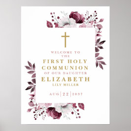 ピンク ボヘミア フラワー ファースト ホーリー コミュニオン ウェルカム サイン