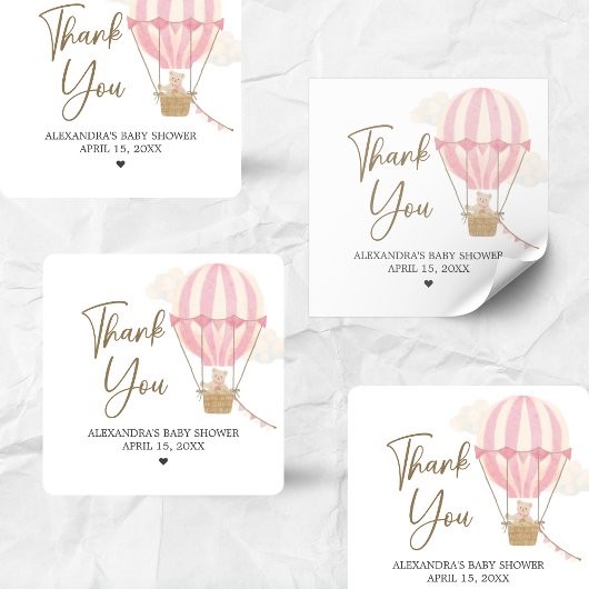 ピンク ボヘミア ベア ベイビー シャワー スクエアシール