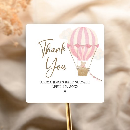 ピンク ボヘミア ベア ベイビー シャワー スクエアシール