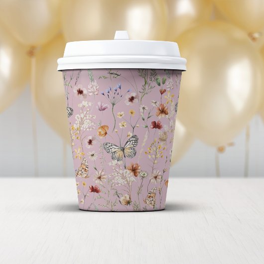 ピンク ボホ ワイルドフラワー 紙コップ