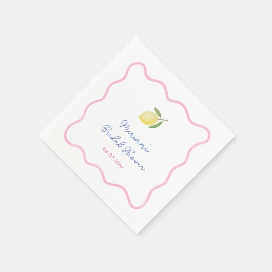ピンク ボーホー ぎざぎざ フレーム レモン ブライダル シャワー スタンダードカクテルナプキン (角)