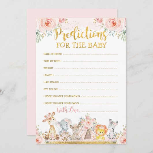 ピンク ボーホー ジャングル アニマルズ 予測 ベイビー カード (正面/裏面)