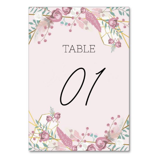 ピンク ボーホー スタイル テーブルナンバー (正面)