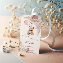 ピンク ボーホー テディベア ベビーシャワー サンクス ギフトタグ