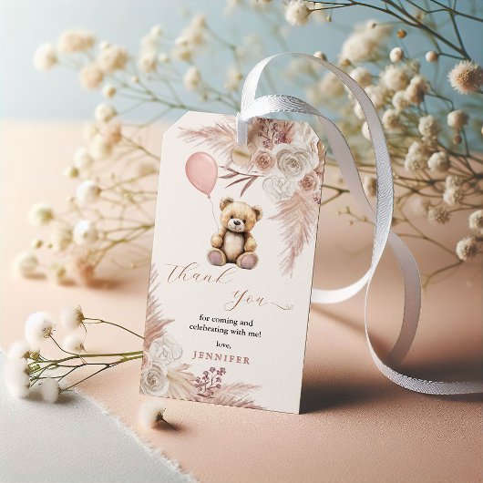 ピンク ボーホー テディベア ベビーシャワー サンクス ギフトタグ