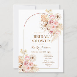 ピンク ボーホー パンパス グラス ウェディング シャワー 招待状