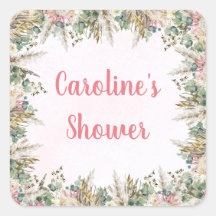 ピンク ボーホー パンパス グラス フェイバー スティッカー | ブライダル