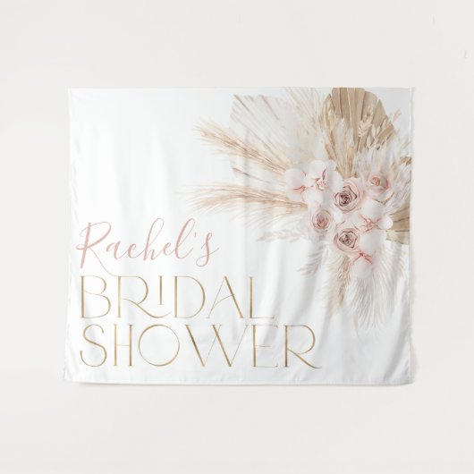 ピンク ボーホー フラワー ブライダル シャワー 背景 タペストリー (正面(横))