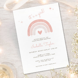 ピンク ボーホー レインボー 水彩 星の女の子 ベイビーシャワー 招待状