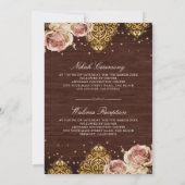 ピンク ボーホー ローズ イスラム モチーフ ウッド ムスリム ウェディング 招待状 (裏面)