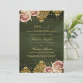 ピンク ボーホー ローズ イスラム モチーフ 緑のムスリム ウェディング 招待状 (スタンド正面)