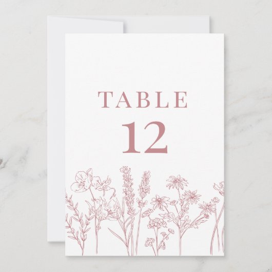 ピンク ボーホー ワイルドフラワー テーブル カード 番号 (正面)