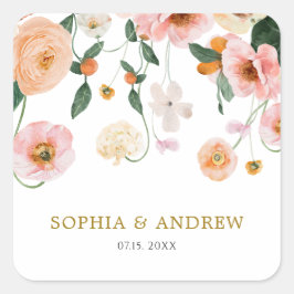 ピンク ポピー フラワーの結婚式 スクエアシール