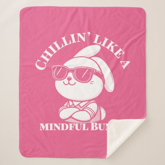 ピンク「マインドフルバニー」コージー シェルパブランケット (正面)