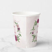 ピンク マウベ バーガンディーの花 緑の葉 紙コップ (右)