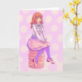 ピンク・マカロン・ガール カード (黄色い花)