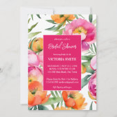 ピンク マグエンタ オレンジの芍薬 エレガントな ブライダルシャワー 招待状 (正面)