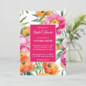 ピンク マグエンタ オレンジの芍薬 エレガントな ブライダルシャワー 招待状 (スタンド正面)