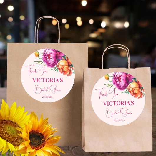 ピンク マグエンタ ペーチの花のブライダルシャワーのお favors ラウンドシール