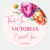 ピンク マグエンタ ペーチの花のブライダルシャワープレゼント ラウンドシール (正面)