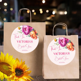 ピンク マグエンタ ペーチェの花をあしらったウェディングシャワーのギフト ラウンドシール