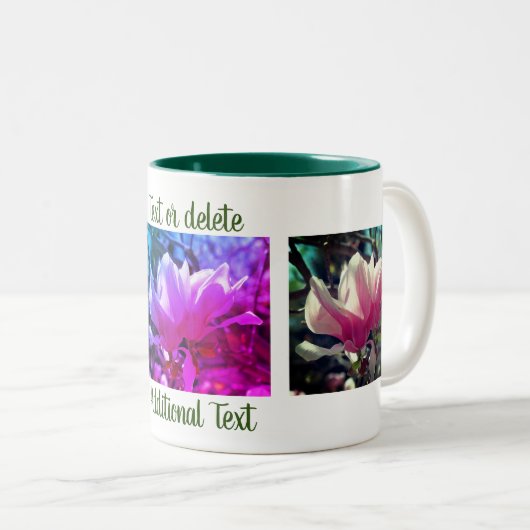 ピンク・マグノリアパーソナライズされた花 ツートーンマグカップ (正面右)