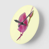 ピンク・マグノリア水彩フラワーアート ラウンド壁時計 (傾斜)