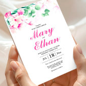 ピンク・マグノリア結婚花の自然招待状 マグネット