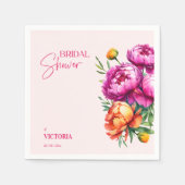 ピンク マジェンタ ピーチ 牡丹 エレガント ブライダル シャワー スタンダードカクテルナプキン (正面)