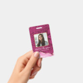 ピンク マゼンタ ゴールド アゲート 大理石 ビジネス カンパニー ID バッジ (手持ち)