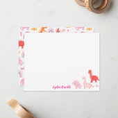 ピンク マゼンタ ディノ 恐竜 スクリプト ノートカード (正面/裏面インサイチュ)