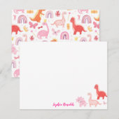 ピンク マゼンタ ディノ 恐竜 スクリプト ノートカード (正面/裏面)