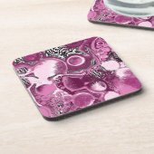 ピンク、マゼンタ、ブラックの流体アート絵画の流れ コースター (左側)
