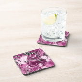 ピンク、マゼンタ、ブラックの流体アート絵画の流れ コースター (右側)