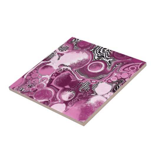 ピンク、マゼンタ、ブラックの流体アート絵画の流れ タイル (側面)