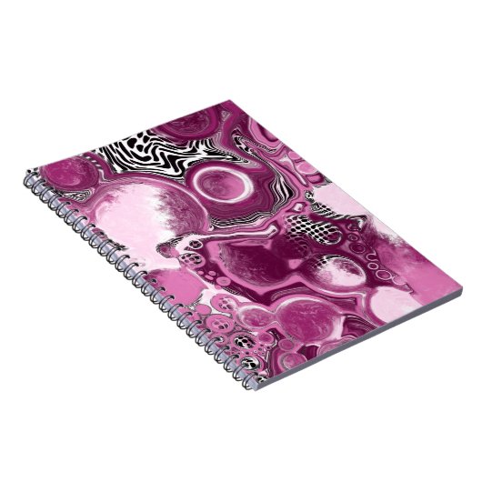ピンク、マゼンタ、ブラックの流体アート絵画の流れ ノートブック (右側)