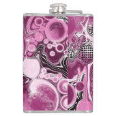 ピンク、マゼンタ、ブラックの流体アート絵画の流れ フラスク (裏面)