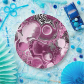 ピンク、マゼンタ、ブラックの流体アート絵画の流れ ペーパープレート (パーティー)