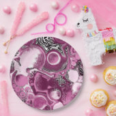 ピンク、マゼンタ、ブラックの流体アート絵画の流れ ペーパープレート (パーティー)