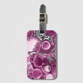 ピンク、マゼンタ、ブラックの流体アート絵画の流れ ラゲッジタグ (正面縦)