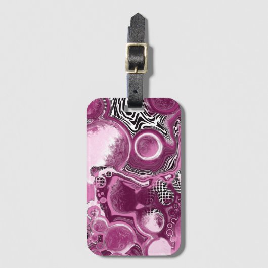 ピンク、マゼンタ、ブラックの流体アート絵画の流れ ラゲッジタグ (正面縦)