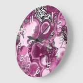 ピンク、マゼンタ、ブラックの流体アート絵画の流れ ラージ壁時計 (傾斜)