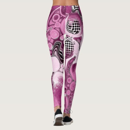 ピンク、マゼンタ、ブラックの流体アート絵画の流れ レギンス (裏面)