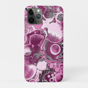 ピンク、マゼンタ、ブラックの流体アート絵画の流れ iPhone 11 PROケース
